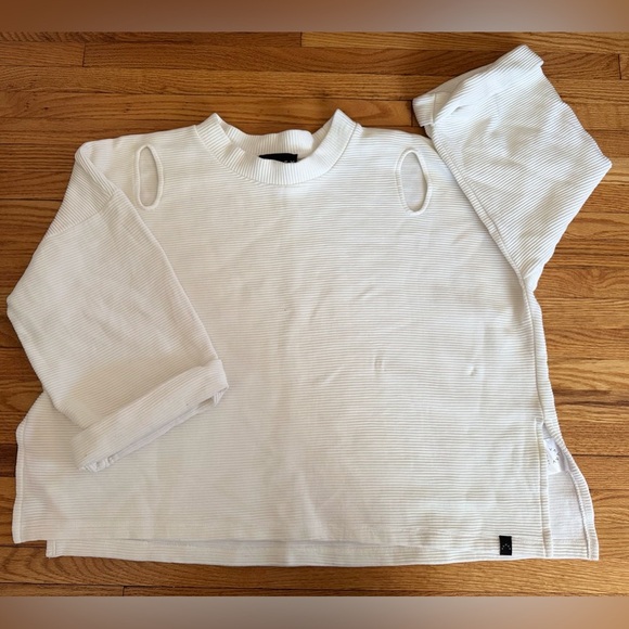 Varley Jenny Sweat Boxy Crop mock neck sweatshirt cutout ivory women S - Picture 8 of 11